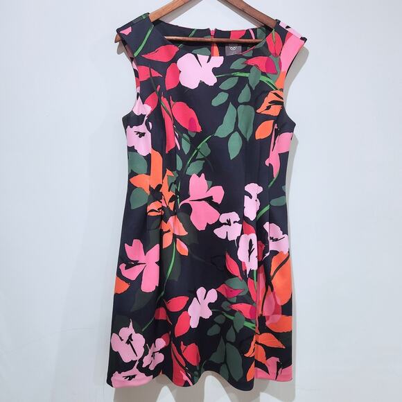 Vince Camuto Navy Floral Sleeveless Mini Dress Size 14 Pockets Feminine Wedding - Picture 1 of 11